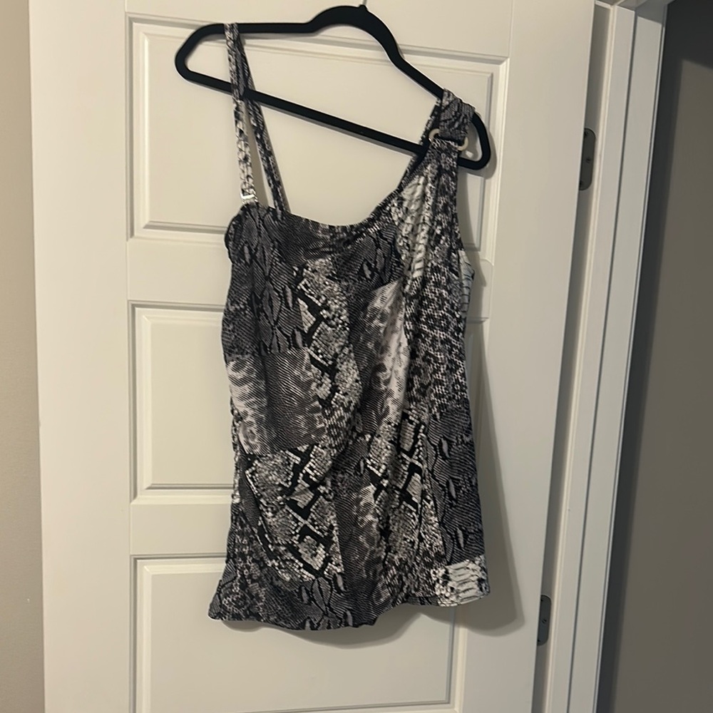 Michael Kors Asymmetrical Black and White Tank One Piece